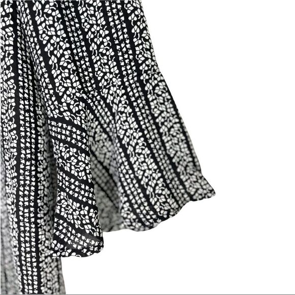 ASOS Goldie Janey Striped Leaf Printed Shift Dress With Bell Sleeves & Neck Tie - Picture 7 of 12